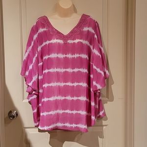 Catherine's NWT Pink Tiedye 3X 26/28 Petite Poncho Shirt Blouse